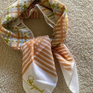 Elsa Schiaparelli Elegant Orange and Green Patterned Scarf